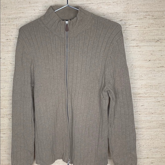 J.Crew Taupe Cotton Mock Neck Zip Front Cardigan - Picture 4 of 6